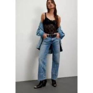 We The Free Risk Taker Mid-Rise Straight Jeans Size 31 Frayed Hem Ankle Crop